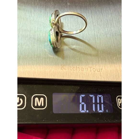 Double Teardrop Turquoise & Sterling Silver Ring Size 9 - Picture 7 of 7